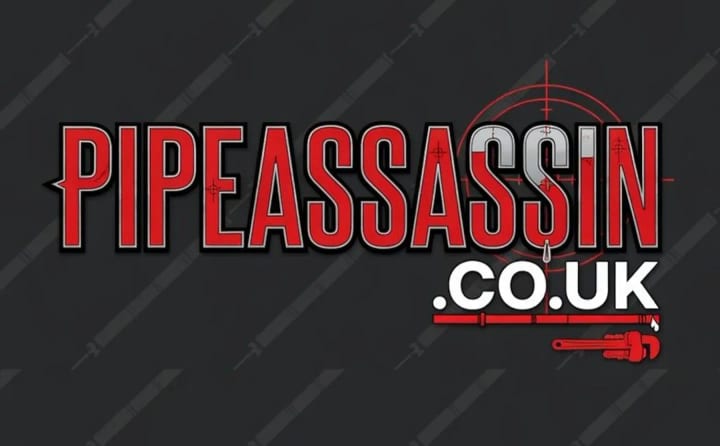 Pipe Assassin Plumbing — pipeassassin.co.uk wordmark on tactical pipe-pattern card